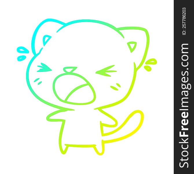 Cold Gradient Line Drawing Cute Cartoon Cat Crying
