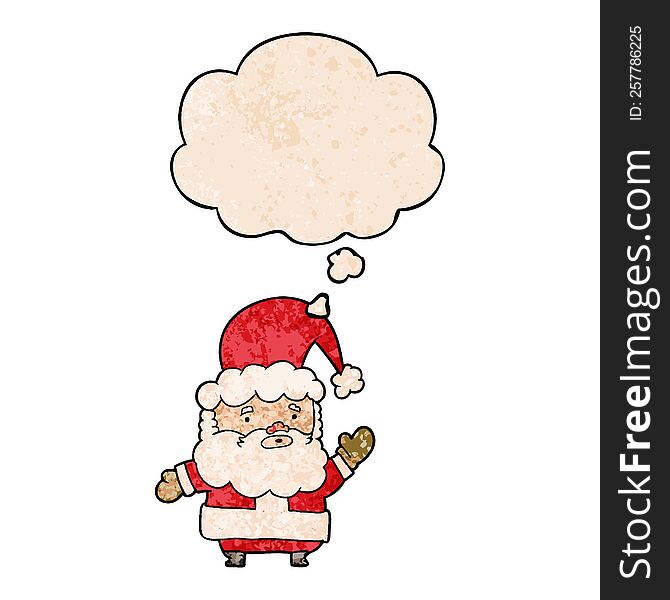 Cartoon Santa Claus And Thought Bubble In Grunge Texture Pattern Style