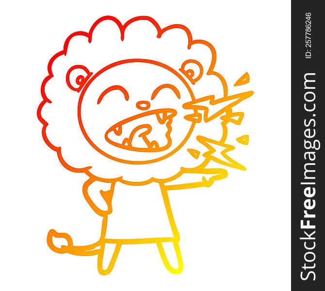Warm Gradient Line Drawing Cartoon Roaring Lion Girl