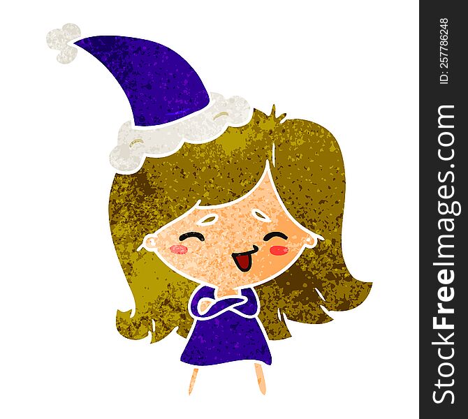 hand drawn christmas retro cartoon of kawaii girl