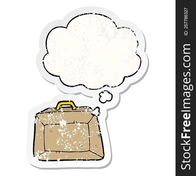 Cartoon Budget Briefcase And Thought Bubble As A Distressed Worn Sticker