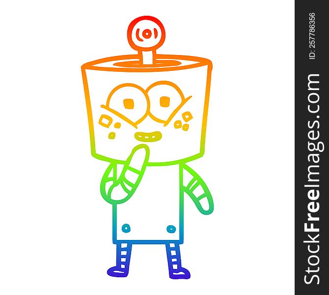 rainbow gradient line drawing of a happy cartoon robot giggling