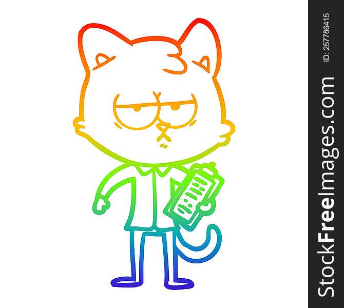 rainbow gradient line drawing of a bored cartoon cat taking survey