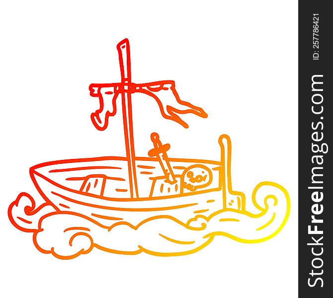 Warm Gradient Line Drawing Old Shipwrecked Boat