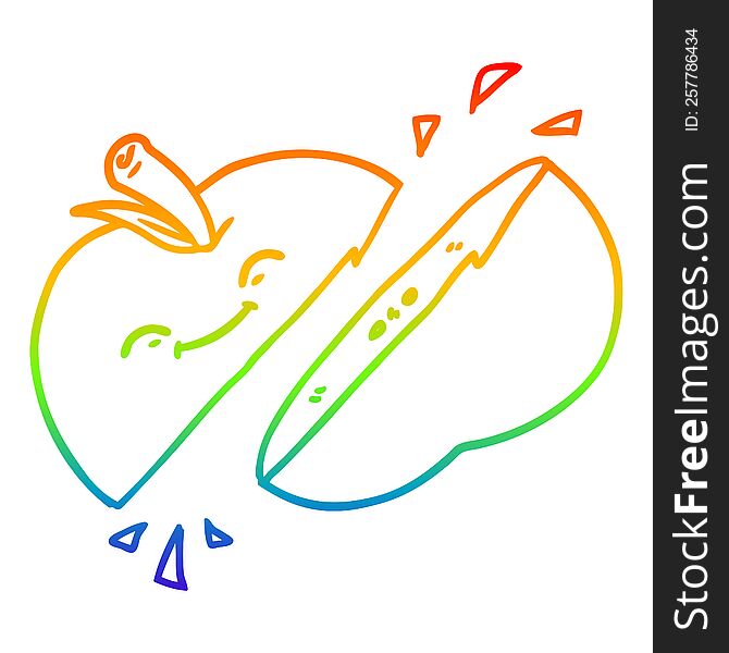 rainbow gradient line drawing of a cartoon sliced apple