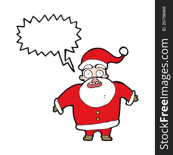 cartoon shocked santa claus with speech bubble