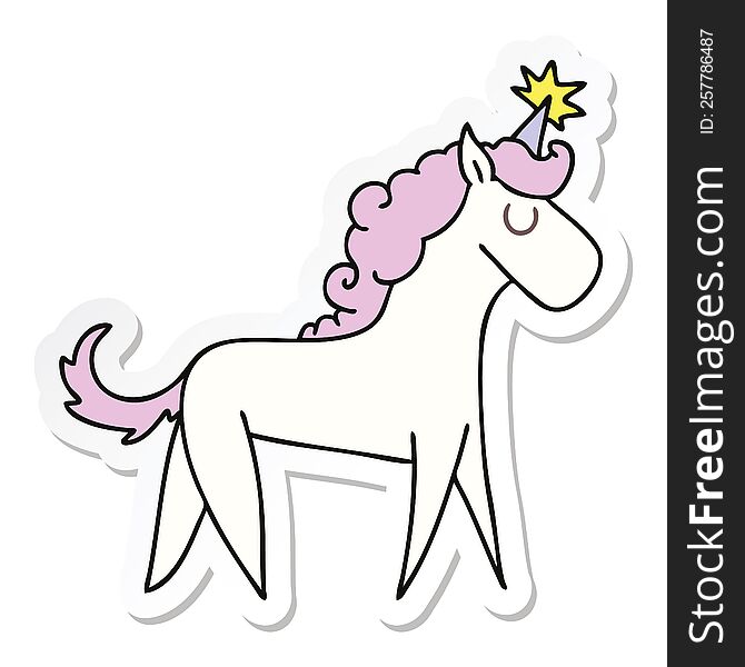 Sticker Of A Quirky Hand Drawn Cartoon Unicorn