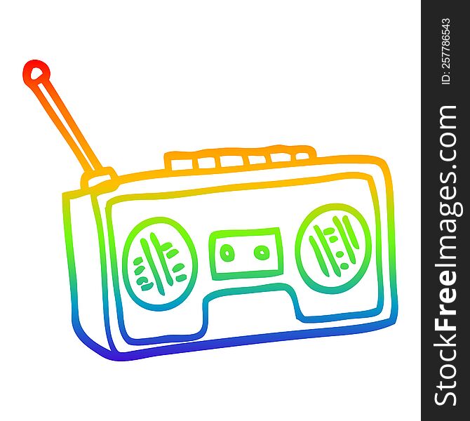 rainbow gradient line drawing of a cartoon radio player