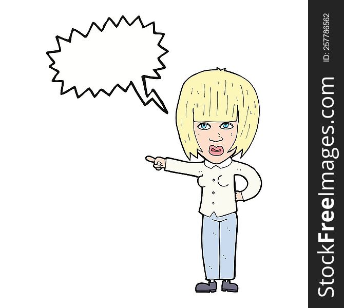 Cartoon Pointing Annoyed Woman With Speech Bubble