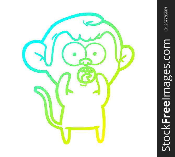 Cold Gradient Line Drawing Cartoon Shocked Monkey