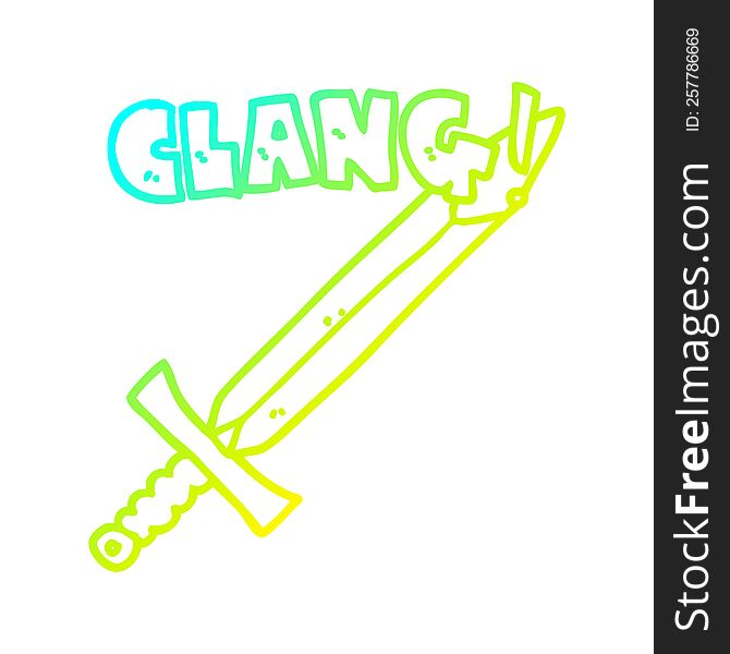 cold gradient line drawing of a cartoon clanging sword