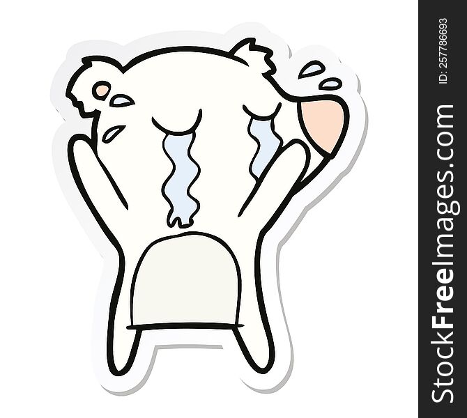 sticker of a cartoon crying polar bear