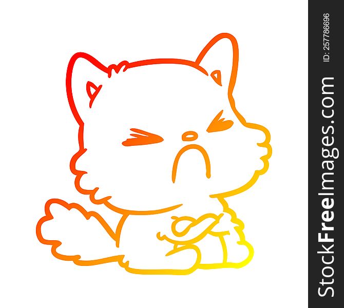 warm gradient line drawing of a cute cartoon angry cat