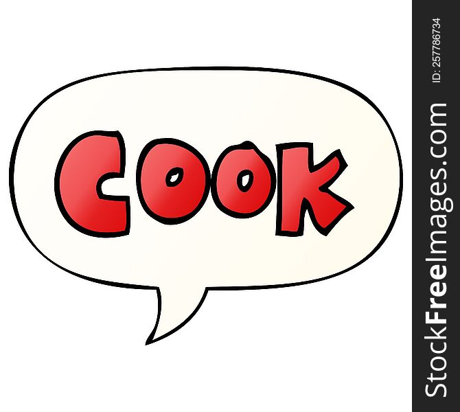 cartoon word cook with speech bubble in smooth gradient style