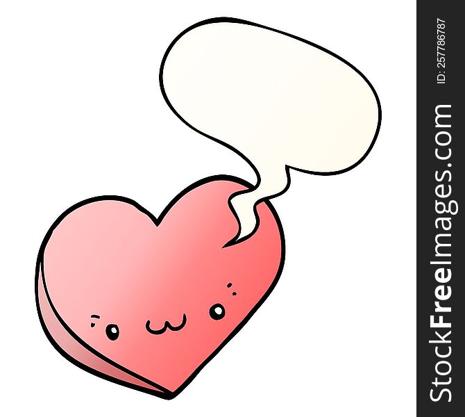 cartoon love heart with face with speech bubble in smooth gradient style. cartoon love heart with face with speech bubble in smooth gradient style