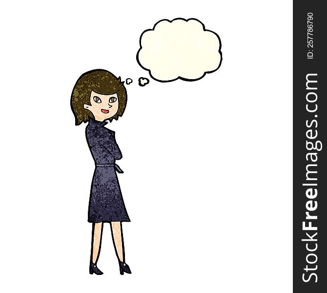 Cartoon Woman In Trench Coat With Thought Bubble