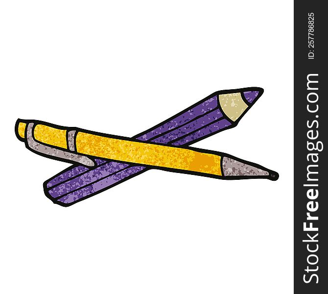 cartoon doodle pencil and pen