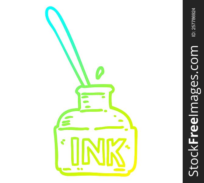 cold gradient line drawing of a cartoon ink bottle