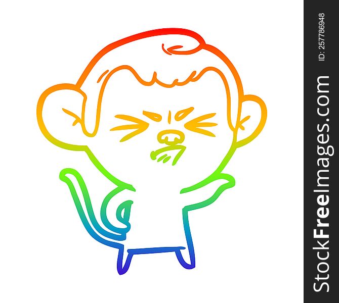 rainbow gradient line drawing cartoon angry monkey