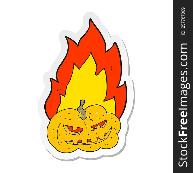 sticker of a cartoon flaming halloween pumpkin