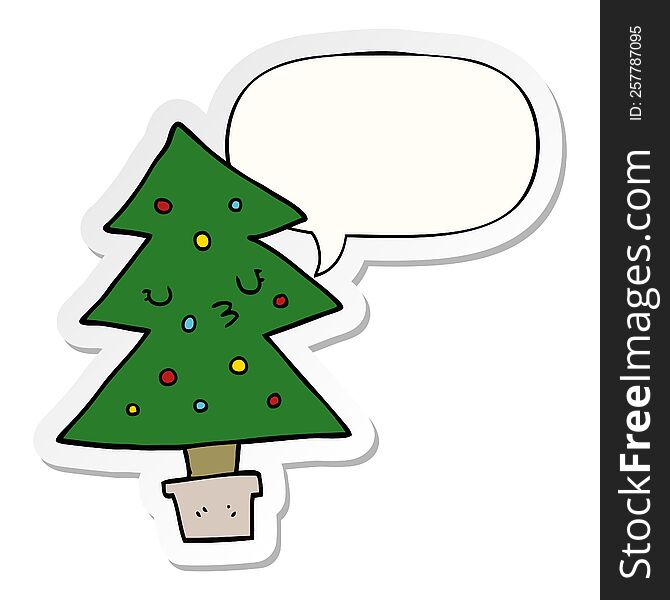cartoon christmas tree with speech bubble sticker