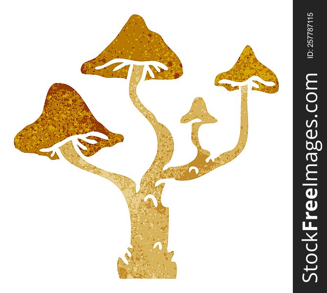 hand drawn retro cartoon doodle of growing mushrooms