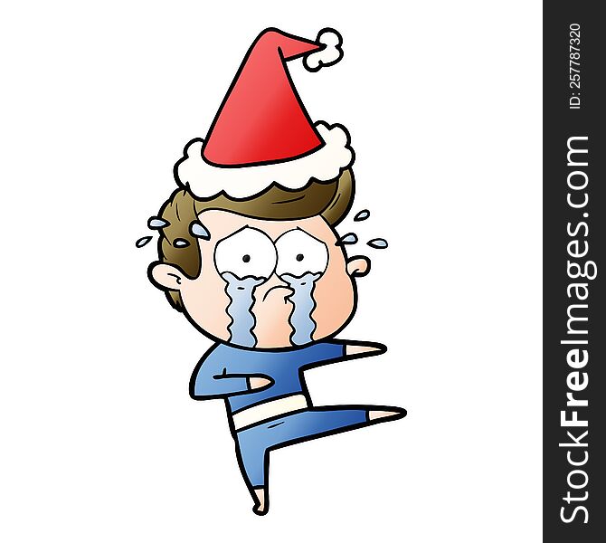 hand drawn gradient cartoon of a crying dancer wearing santa hat