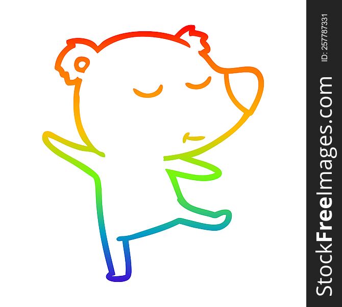 rainbow gradient line drawing of a happy cartoon bear dancing