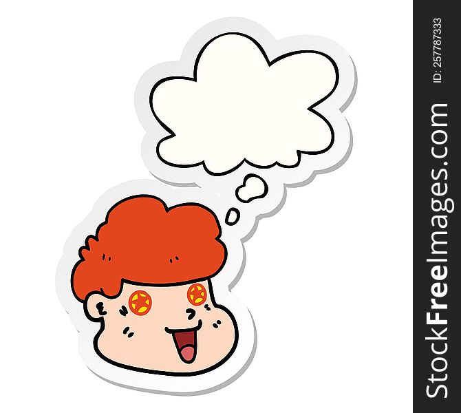 Cartoon Boy S Face And Thought Bubble As A Printed Sticker