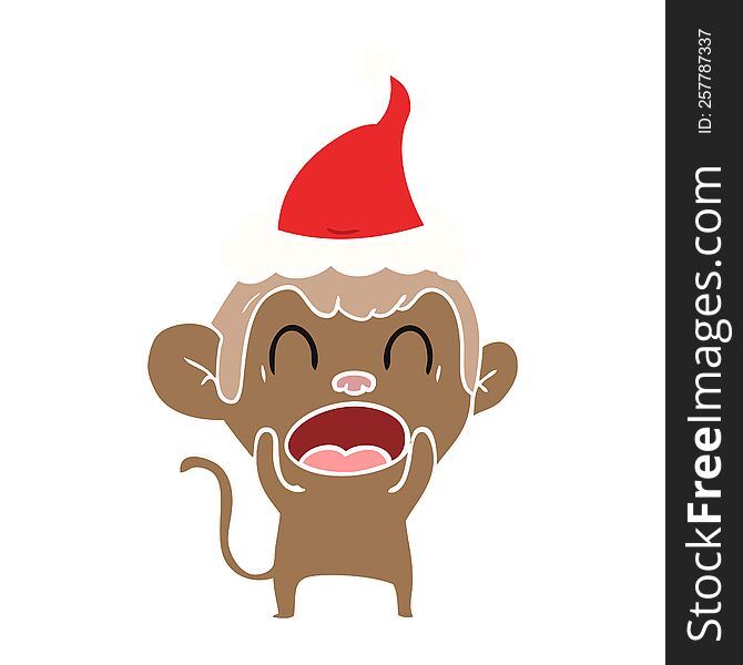 Shouting Flat Color Illustration Of A Monkey Wearing Santa Hat