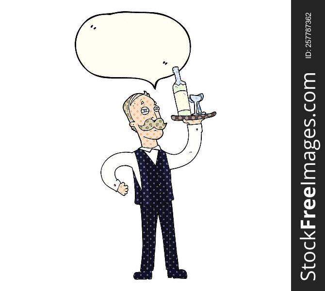 freehand drawn comic book speech bubble cartoon waiter