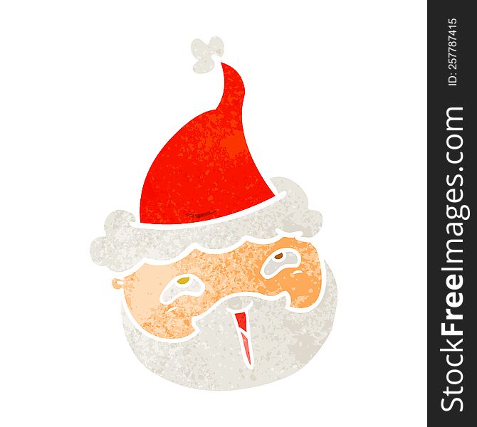 Retro Cartoon Of A Male Face With Beard Wearing Santa Hat