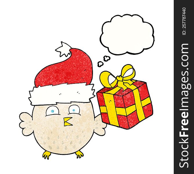 freehand drawn thought bubble textured cartoon  christmas owl