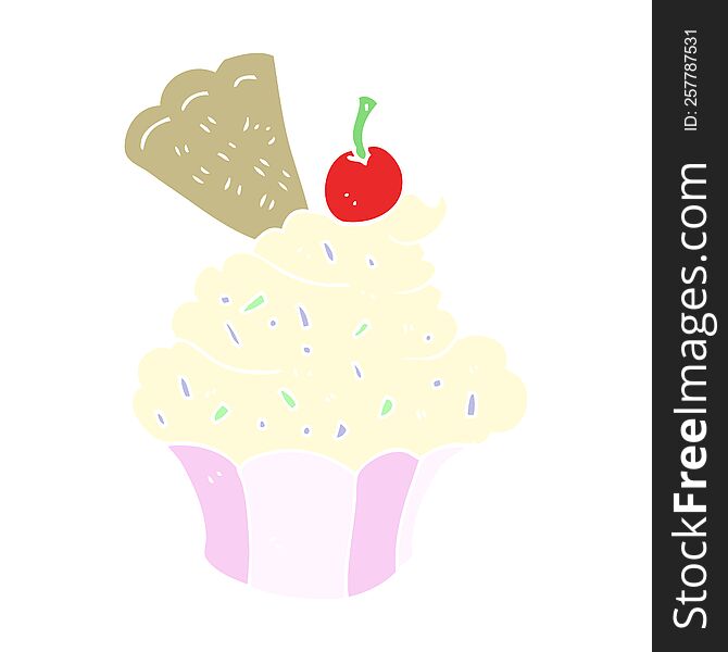 Flat Color Illustration Of A Cartoon Cupcake