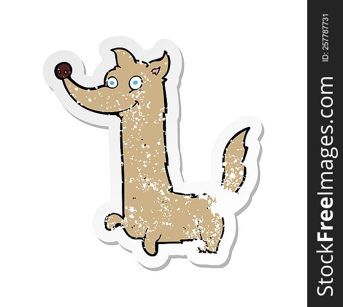 retro distressed sticker of a cartoon happy dog