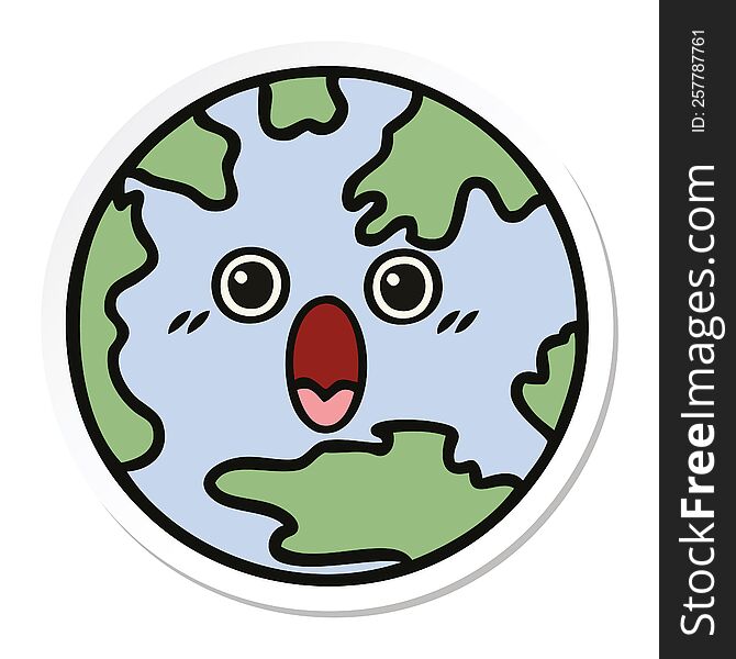 Sticker Of A Cute Cartoon Planet Earth