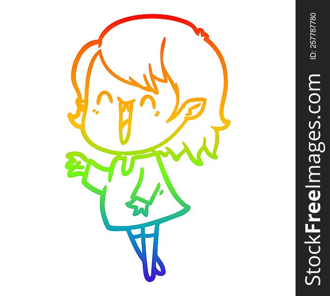 rainbow gradient line drawing of a cute cartoon happy vampire girl