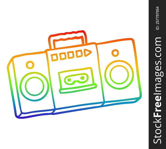 rainbow gradient line drawing of a cartoon retro cassette tape player