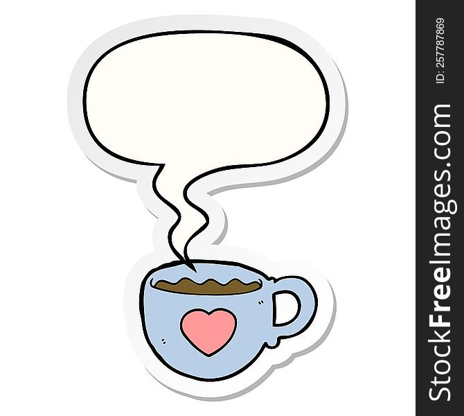 I Love Coffee Cartoon Cup And Speech Bubble Sticker