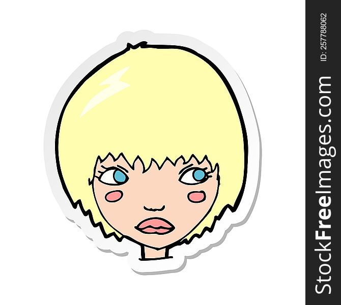 sticker of a cartoon unhappy girl