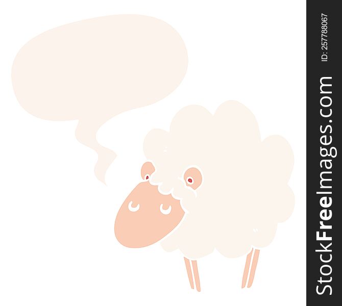 Cartoon Sheep And Speech Bubble In Retro Style