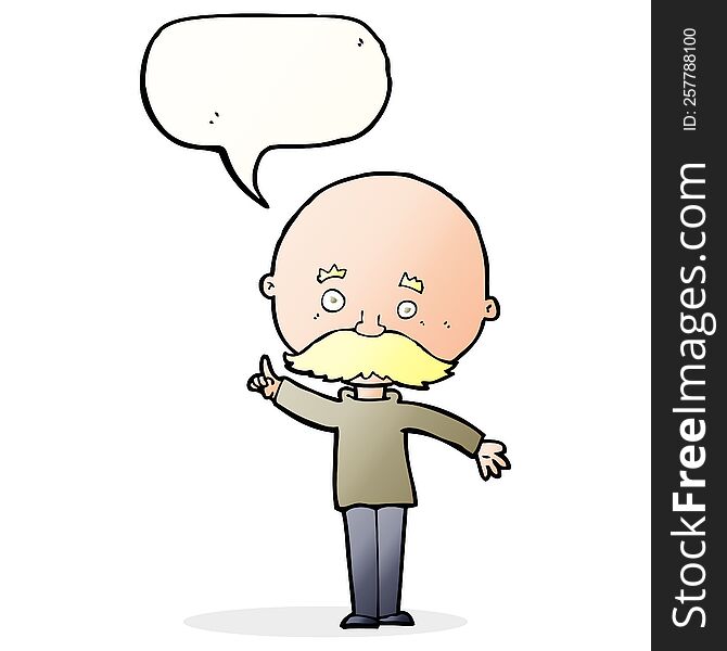 Cartoon Bald Man With Idea With Speech Bubble