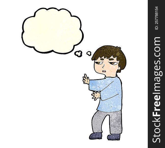 Cartoon Man Gesturing With Thought Bubble