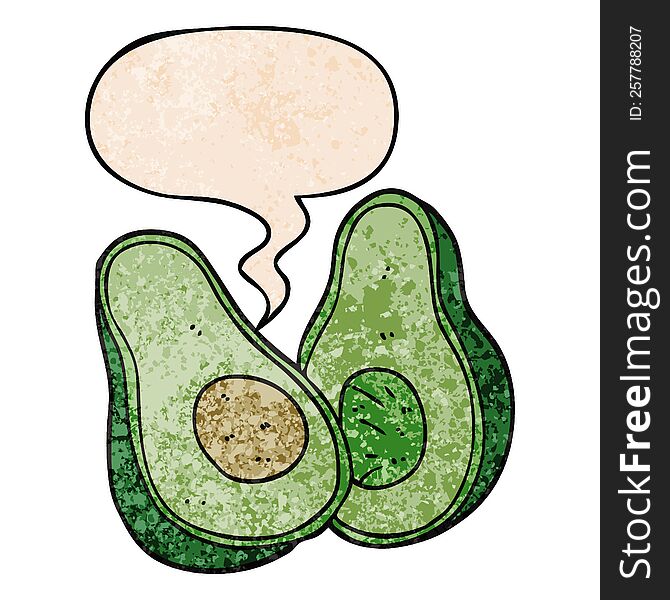 Cartoon Avocado And Speech Bubble In Retro Texture Style