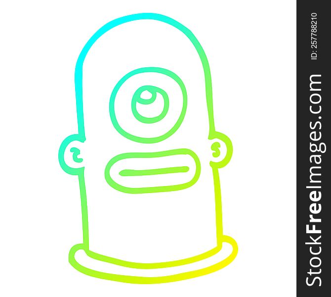 Cold Gradient Line Drawing Cartoon Cyclops Face