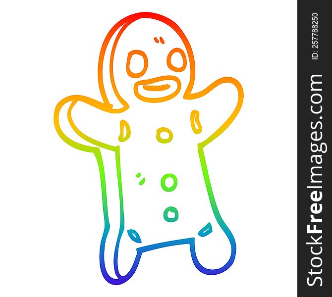 Rainbow Gradient Line Drawing Cartoon Gingerbread Man