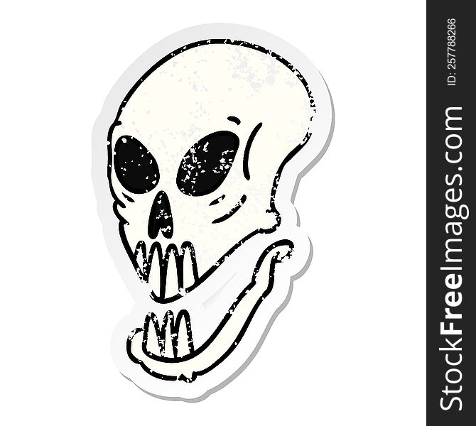 Distressed Sticker Cartoon Doodle Of A Skull Head