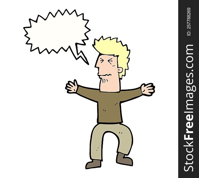 cartoon stressed out man with speech bubble