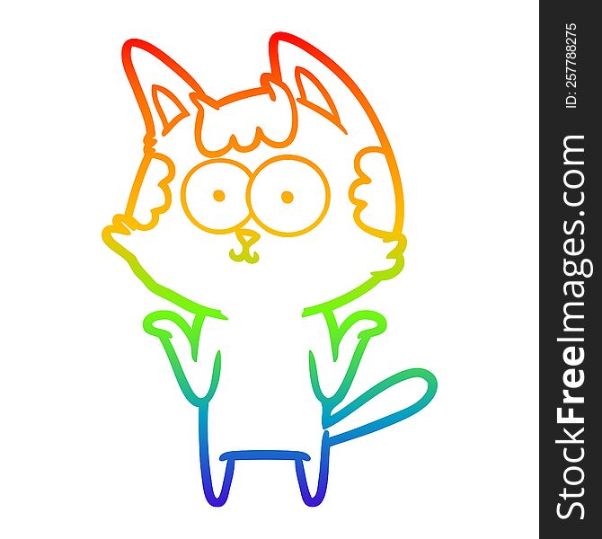 Rainbow Gradient Line Drawing Happy Cartoon Cat Shrugging;shoulders