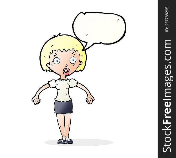 Cartoon Confused Woman Shrugging Shoulders With Speech Bubble